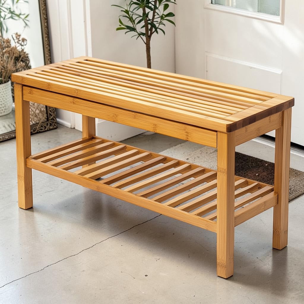 Pugel Bamboo Shoe Rack Bench - 3-Tier Entryway Organizer with Seat - Natural Wood Shoe Storage Shelf - Supports up to 250 lbs - Minimalist Home Decor